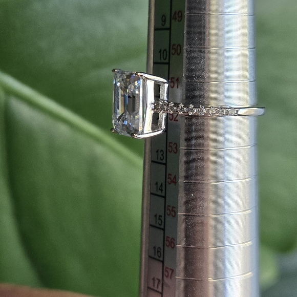 Emerald Cut Moissanite Ring – 925 Sterling Silver Pavé Band – Size 6 – 3ct - Picture 2 of 14